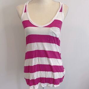 Racerback Thick Stripe Hot Pink Tank with breast pocket